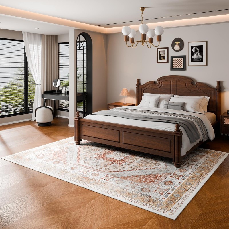 Matto 2439 x 3048 mm konepestävä keinotekoinen kashmir liukuestopohja ruskea-punainen