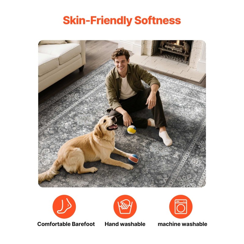 Alueellinen matto keinokashmir 2439 x 3048 mm harmaa liukumaton pestävä