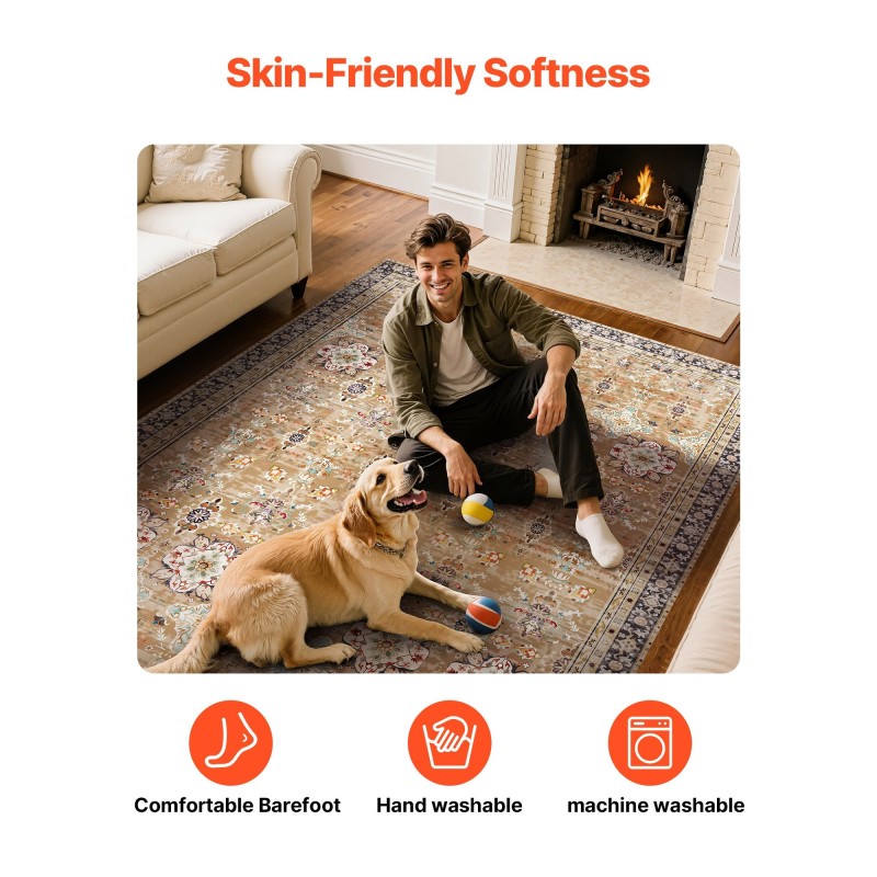 Matto 2439×3048 mm 6 mm tekokashmir ruskeavihreä vintage-tyyli liukuestopohja