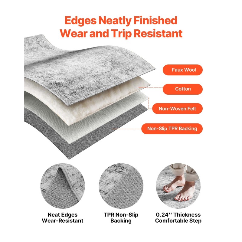 Matto keinokasmir 274 x 366 cm boheemi harmaa TPR-pohja liukumaton