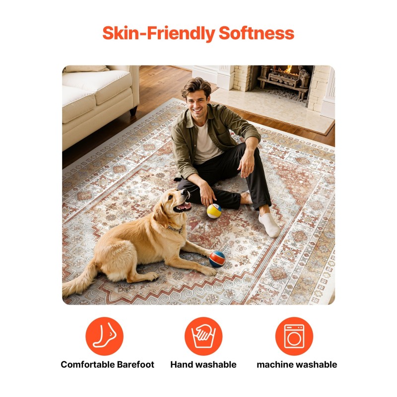 Matto 2743 x 3658 mm 6 mm tekokashmir TPR-tausta sisäkäyttöön vintage-tyylinen