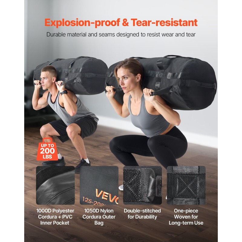 Treenaussandbag Nylon Cordura 1050D musta tyhjä 56–90 kg 900x410x410 mm