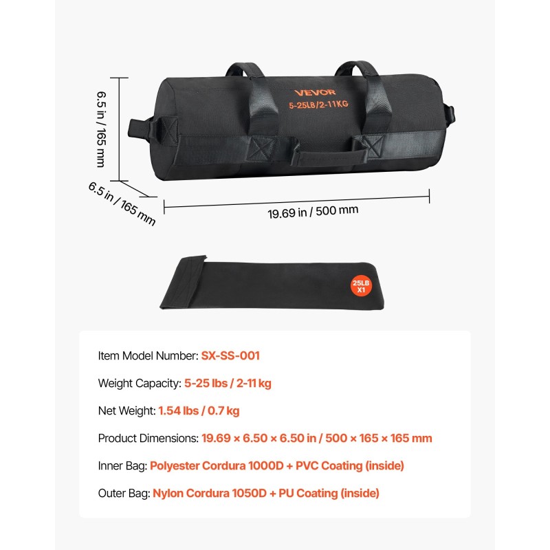 Harjoitushiekkasäkki säädettävä 2–11 kg nylon ulkopussi polyesteri sisäpussi vuotamaton