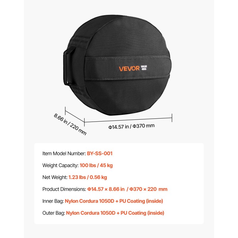 Treeni-hiekkasäkki 45 kg nylon Cordura 1050D PU-pinnoite koko kehon harjoitteluun