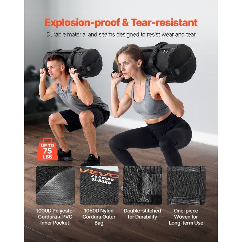 Harjoittelusäkki hiekkatäytteelle nylon Cordura 1050D ja polyesteri 1000D 11–34 kg musta