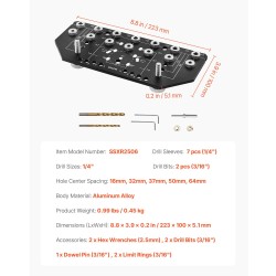 Porausjigi alumiiniseos 223x100x5 mm 2 poranterää hyllyjen ja saranoiden asennukseen