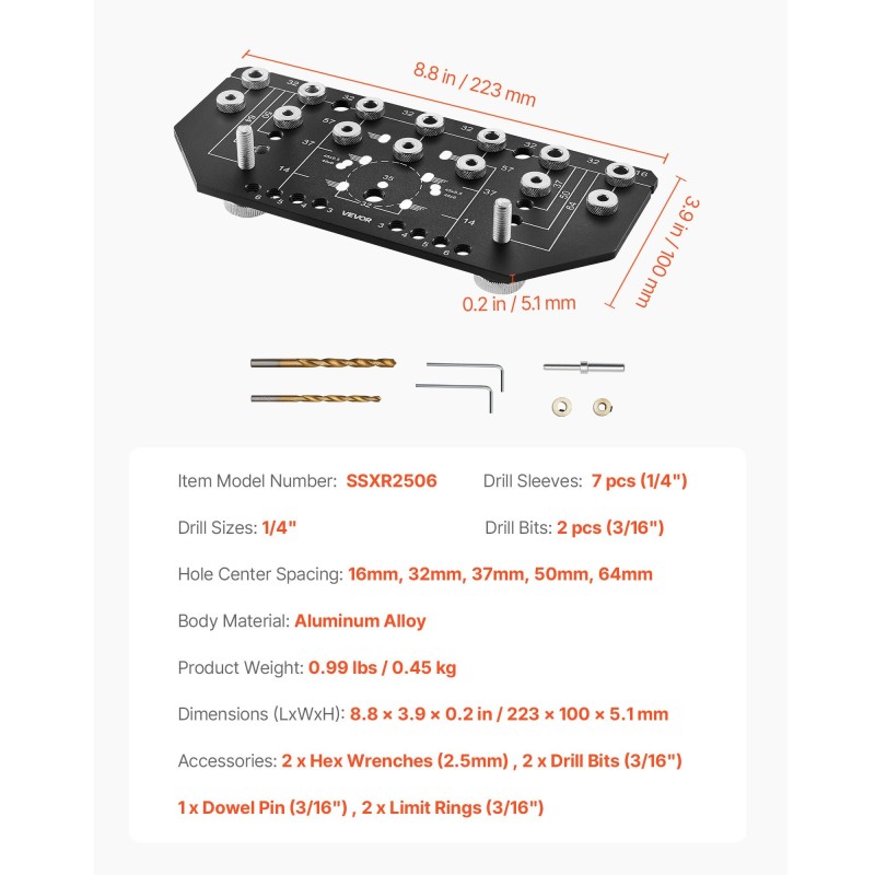 Porausjigi alumiiniseos 223x100x5 mm 2 poranterää hyllyjen ja saranoiden asennukseen
