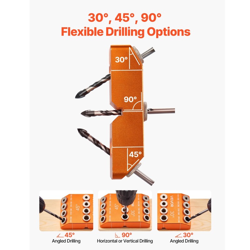 Monikulmainen poraohjain alumiinirunko 30° 45° ja 90° kulmilla kaksitoista poraholkia