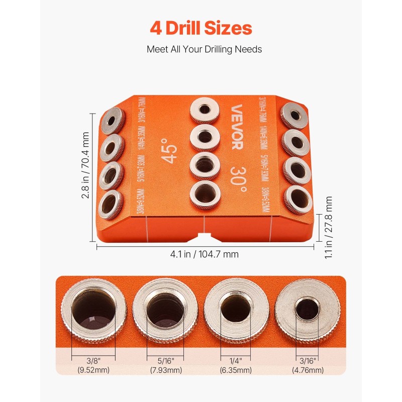 Monikulmainen poraohjain alumiinirunko 30° 45° ja 90° kulmilla kaksitoista poraholkia
