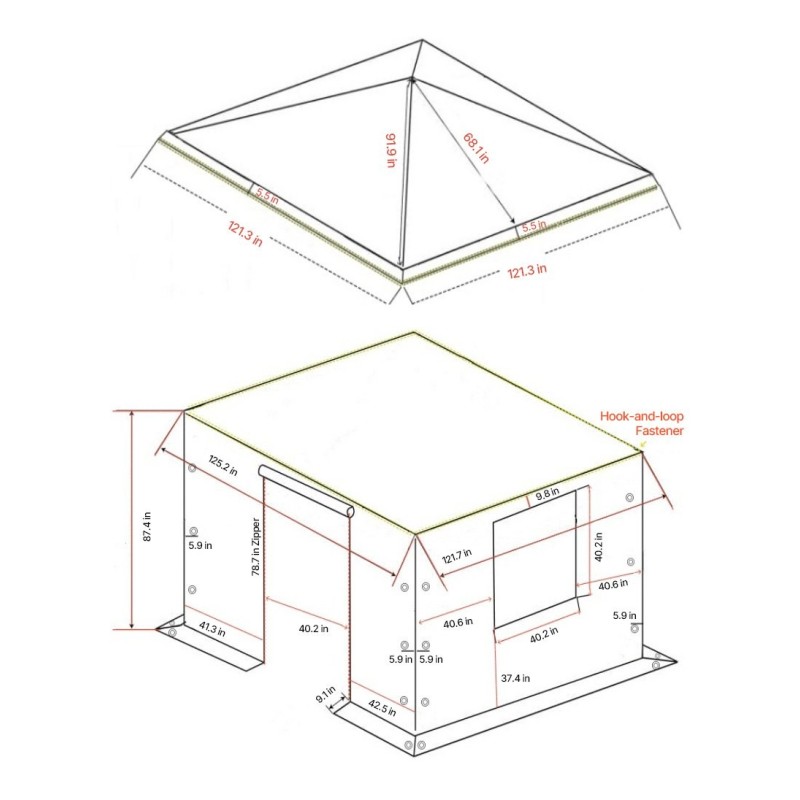 Paviljongin talvipeite 180G PE 3,05×3,05 m sivuseinillä ja ikkunoilla beige