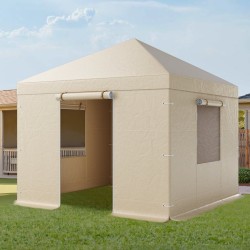 Paviljongin talvipeite 180G PE 3,05×3,05 m sivuseinillä ja ikkunoilla beige