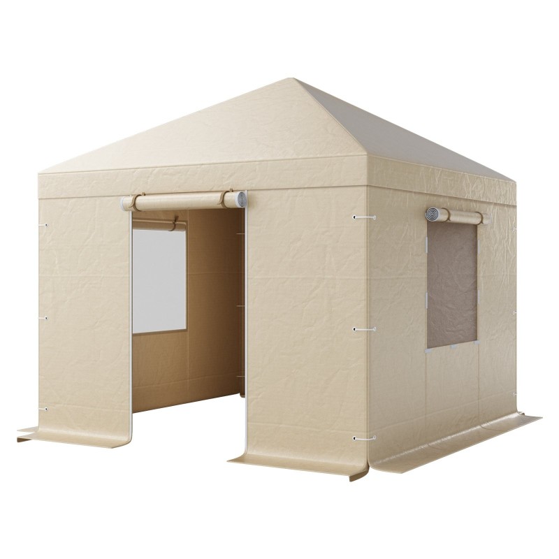 Paviljongin talvipeite 180G PE 3,05×3,05 m sivuseinillä ja ikkunoilla beige