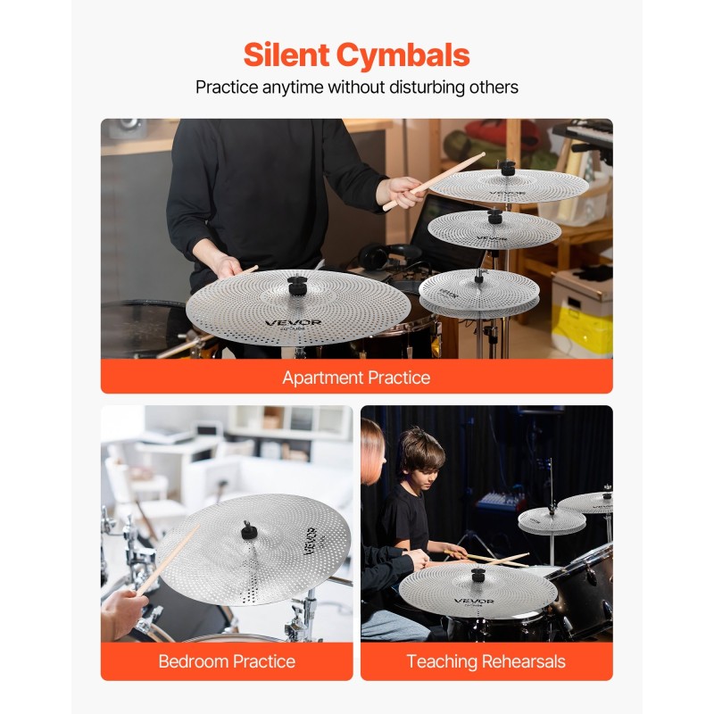 4-osainen symbaalipaketti harjoitteluun 14-20 tuumaa ruostumaton teräs