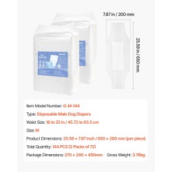 Kertakäyttöiset uroskoiran vaipat M 144 kpl imukykyisellä ytimellä ja 360 asteen vuotosuojalla