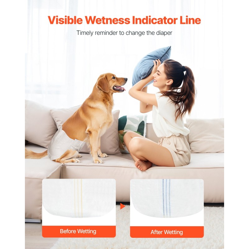 Kertakäyttöiset narttukoiran vaipat M 144 kpl 360 asteen vuotosuoja kosteusilmaisimella