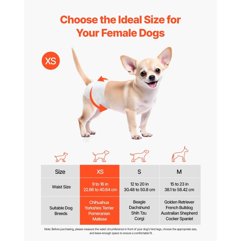 Kertakäyttöiset narttukoirien vaipat XS vyötärönympärys 22–41 cm 96 kpl