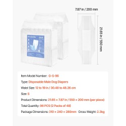 Kertakäyttöiset uroskoiran vaipat koko S vyötärö 30–48 cm 96 kpl