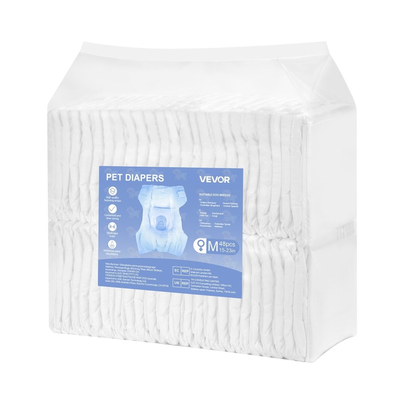 Kertakäyttöiset vaipat narttukoirille koko M 96 kpl 360 asteen vuotosuoja kosteusindikaattorilla