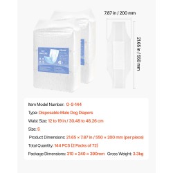 Kertakäyttöiset uroskoiran vaipat vyötärö 30–48 cm 144 kpl hengittävä imukykyinen