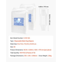 Kertakäyttöiset uroskoirien vaipat XS vyötärö 15–33 cm 144 kpl imukykyisellä ytimellä