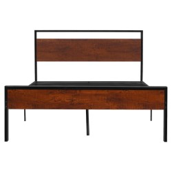 Metallinen sängyn runko ruskealla puupäädyllä 35 cm korkeus 12 tuuman maavara