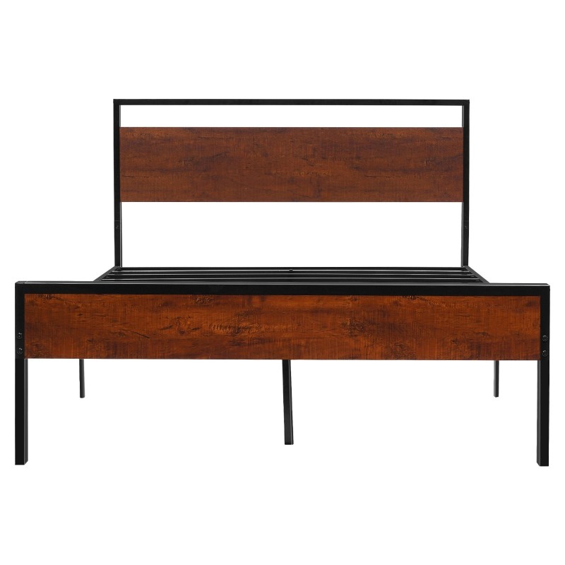 Metallinen sängyn runko ruskealla puupäädyllä 35 cm korkeus 12 tuuman maavara