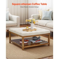 Rahipöytä suuri neliö pellavaverhoilu 87,5 cm avoin puuhylly 181 kg