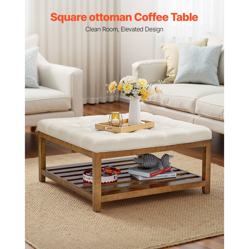 Rahipöytä suuri neliö pellavaverhoilu 87,5 cm avoin puuhylly 181 kg