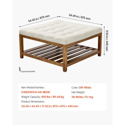 Rahipöytä suuri neliö pellavaverhoilu 87,5 cm avoin puuhylly 181 kg