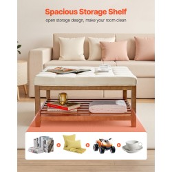 Rahipöytä suuri neliö pellavaverhoilu 87,5 cm avoin puuhylly 181 kg