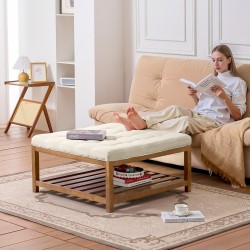 Rahipöytä suuri neliö pellavaverhoilu 87,5 cm avoin puuhylly 181 kg