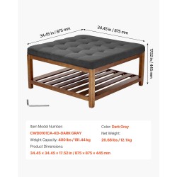 Monikäyttöinen neliönmuotoinen rahipöytä pellavaverhoilu tummanharmaa 875×875×445 mm