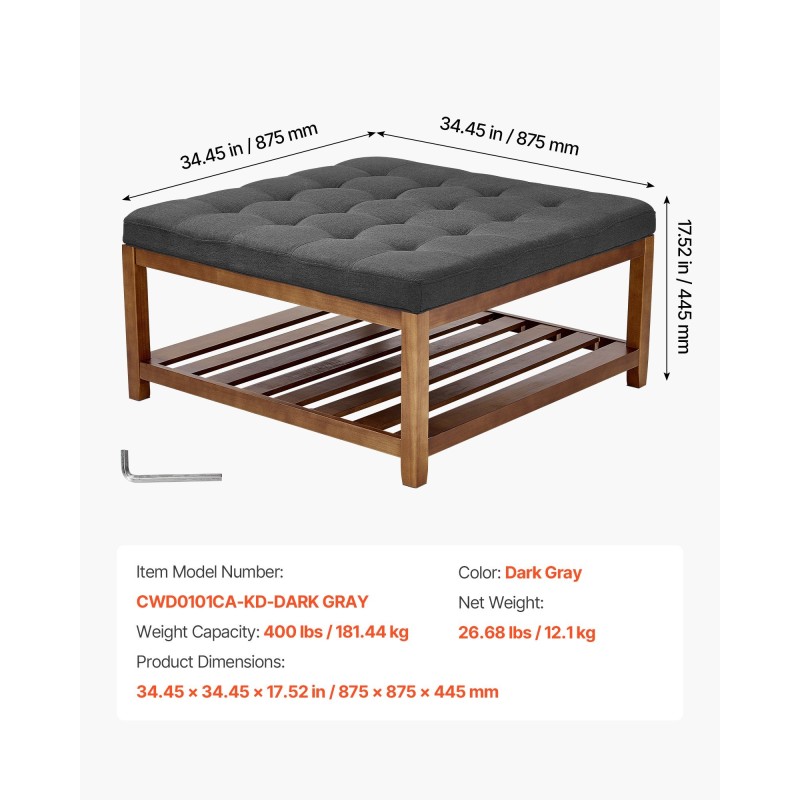 Monikäyttöinen neliönmuotoinen rahipöytä pellavaverhoilu tummanharmaa 875×875×445 mm