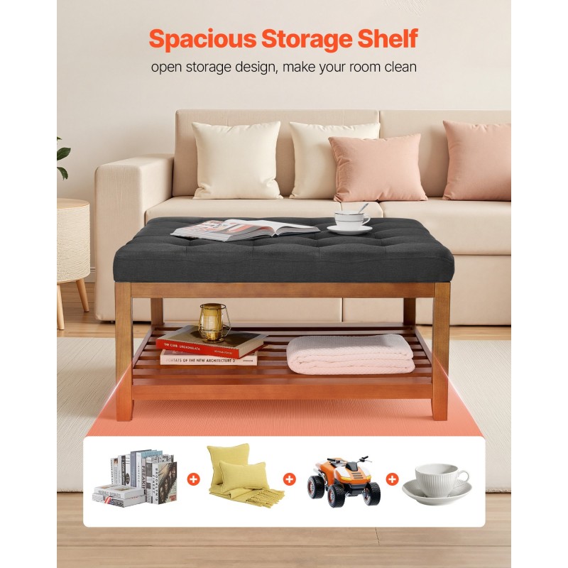 Monikäyttöinen neliönmuotoinen rahipöytä pellavaverhoilu tummanharmaa 875×875×445 mm