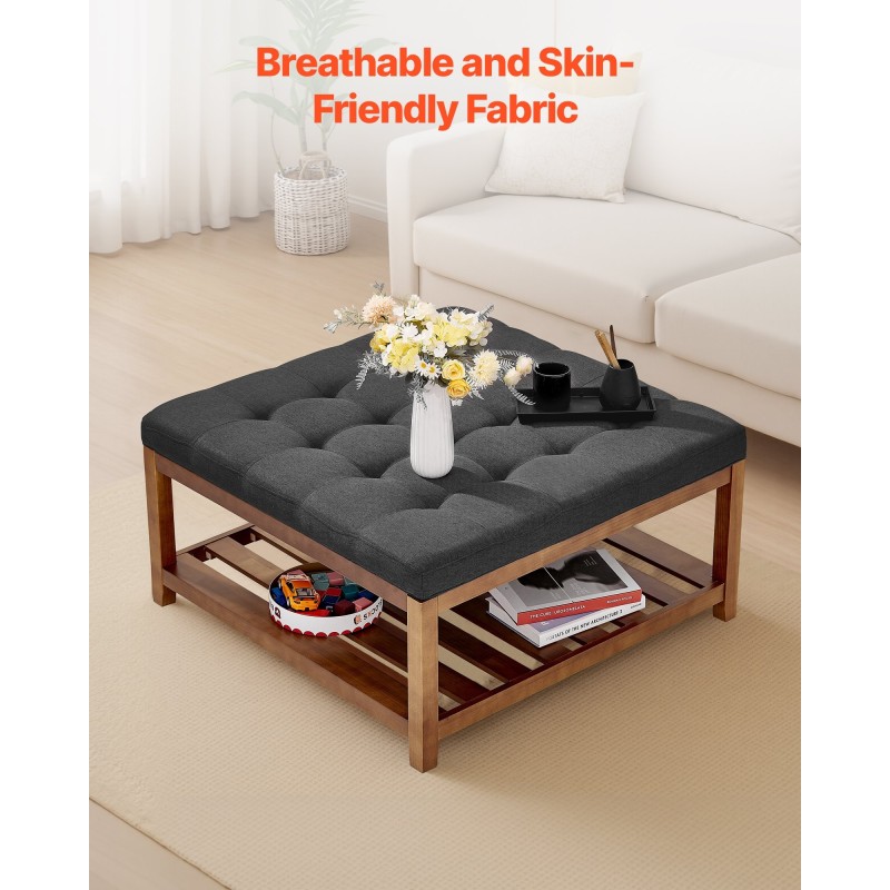 Monikäyttöinen neliönmuotoinen rahipöytä pellavaverhoilu tummanharmaa 875×875×445 mm