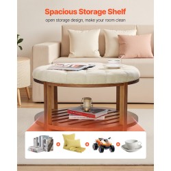 Pyöreä rahi-sohvapöytä pellavakankaalla ja puuisella alahyllyllä 81 cm