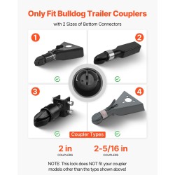 Vetokytkimen lukko hiiliteräs 6 mm Bulldog-yhteensopiva 50,6/58,6 mm 3 avainta