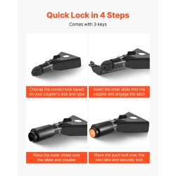 Vetokytkimen lukko hiiliteräs 6 mm Bulldog-yhteensopiva 50,6/58,6 mm 3 avainta