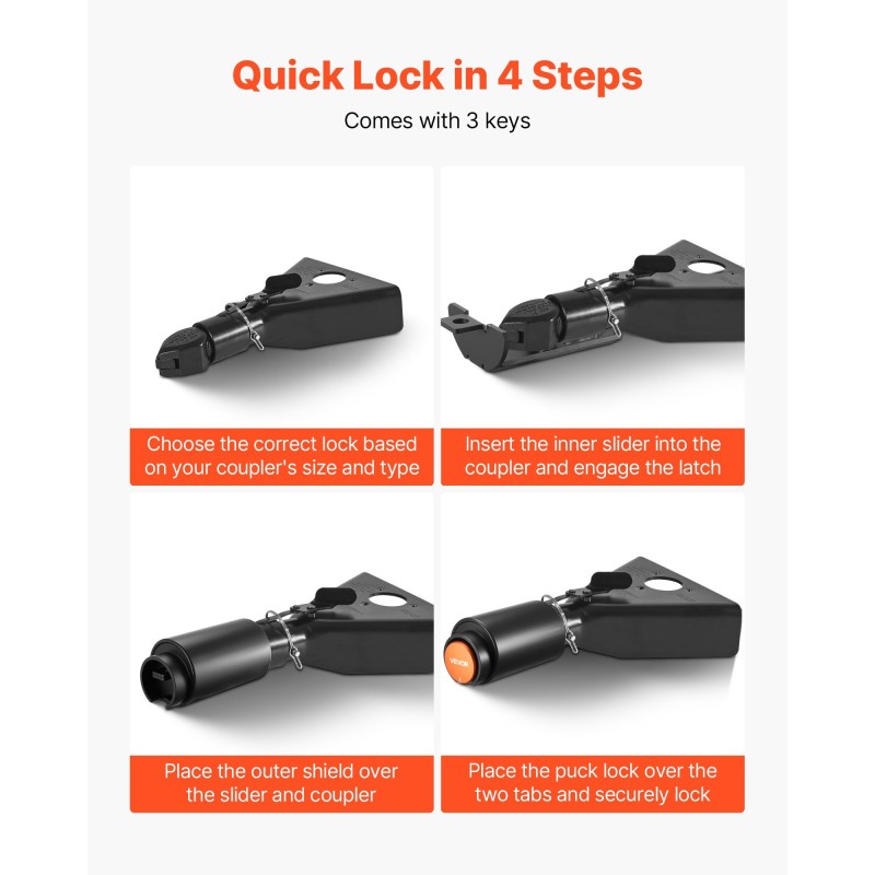 Vetokytkimen lukko hiiliteräs 6 mm Bulldog-yhteensopiva 50,6/58,6 mm 3 avainta