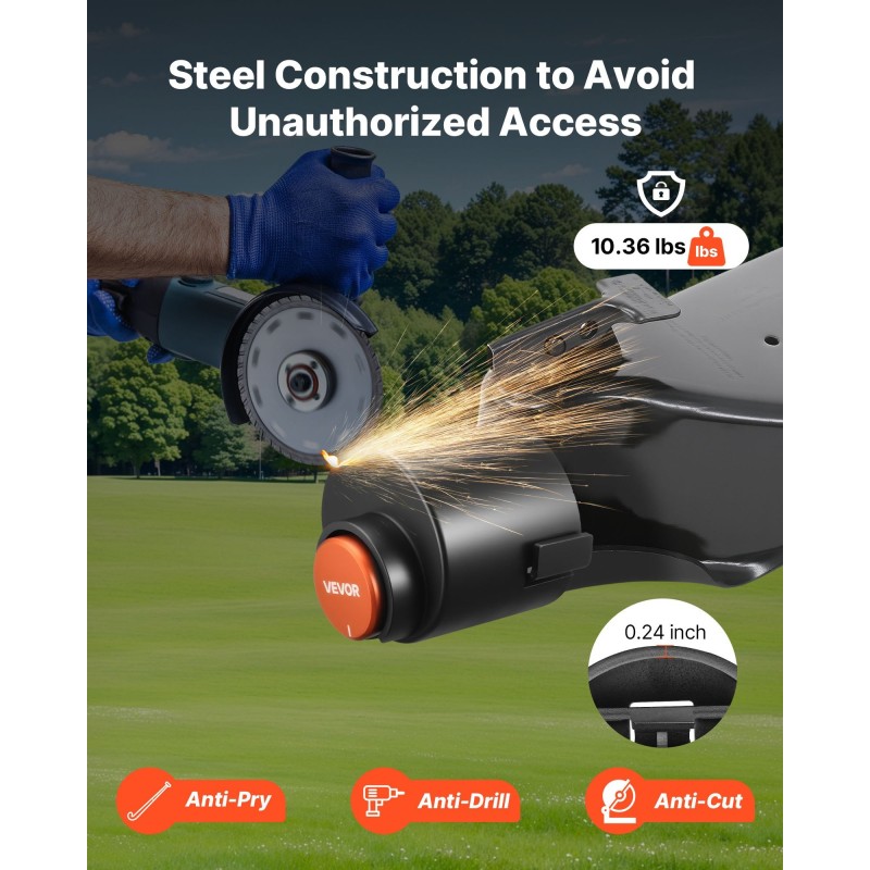 Perävaunun vetokidan lukko hiiliteräs 58,6 mm laipallinen 6 mm seinämä 3 avainta