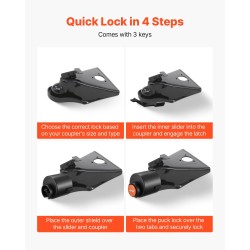 Perävaunun vetokidan lukko hiiliteräs 58,6 mm laipallinen 6 mm seinämä 3 avainta