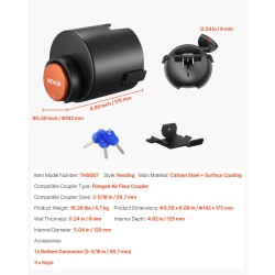 Perävaunun vetokidan lukko hiiliteräs 58,6 mm laipallinen 6 mm seinämä 3 avainta