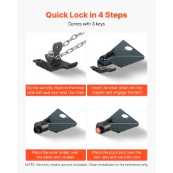 Perävaunun kuulalukko 6 mm paksu hiiliteräsrunko sopii 50,6 ja 58,6 mm kytkimille