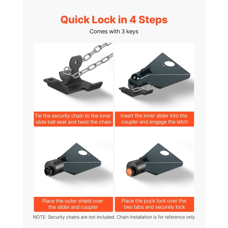 Perävaunun kuulalukko 6 mm paksu hiiliteräsrunko sopii 50,6 ja 58,6 mm kytkimille