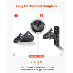 Perävaunun vetokoukun lukko hiiliteräs 58,6 mm valettuihin pallokytkimiin