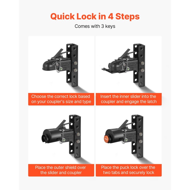 Perävaunun vetokoukun lukko hiiliteräs 58,6 mm valettuihin pallokytkimiin