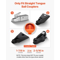 Perävaunun kuulan lukko hiiliteräsrunko 8 mm seinämänpaksuus sopii 47,5 50,6 58,6 mm