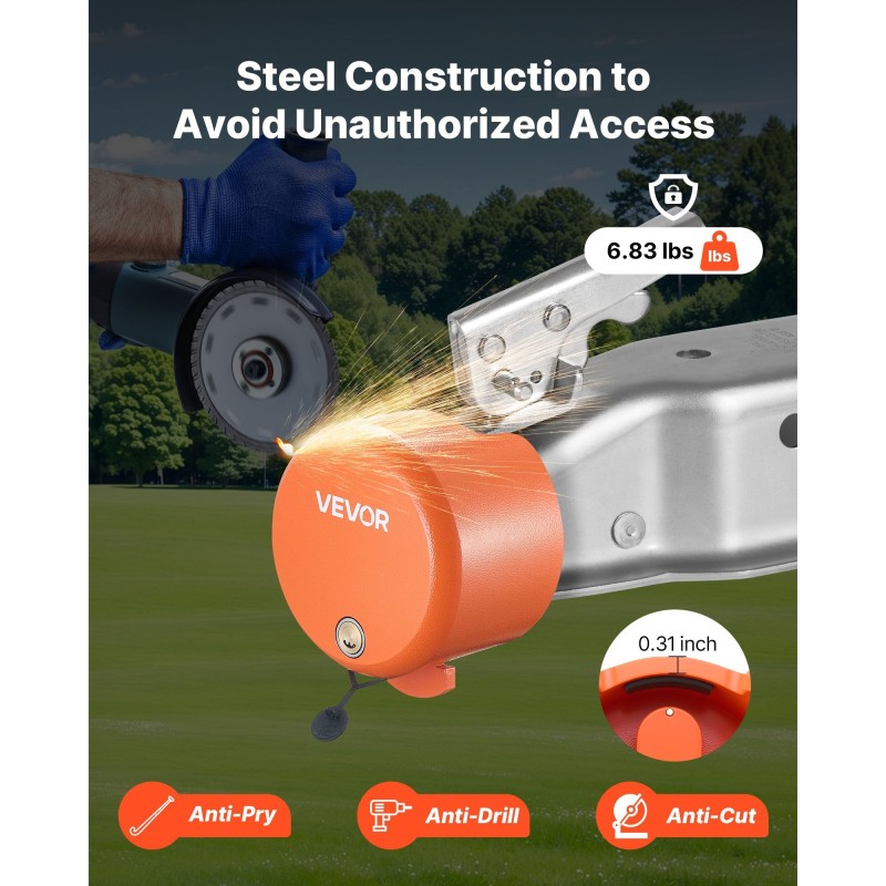 Perävaunun kuulan lukko hiiliteräsrunko 8 mm seinämänpaksuus sopii 47,5 50,6 58,6 mm