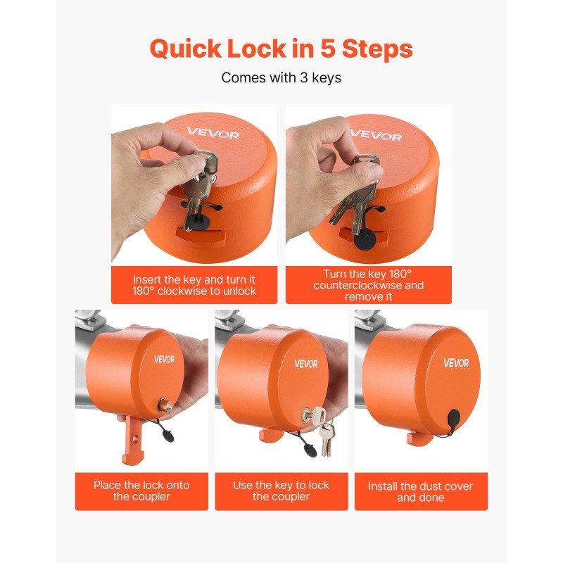 Perävaunun kuulan lukko hiiliteräsrunko 8 mm seinämänpaksuus sopii 47,5 50,6 58,6 mm