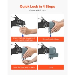 Perävaunun kytkinlukko hiiliteräs 7,5 mm seinämä 58,6 mm kytkimille 3 avainta